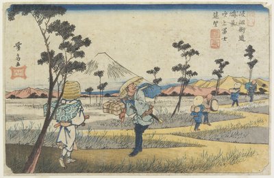 Vista lontana del Monte Fuji da Fukiage vicino alla stazione di Ko_nosu, 1830-1844 da Keisai Eisen